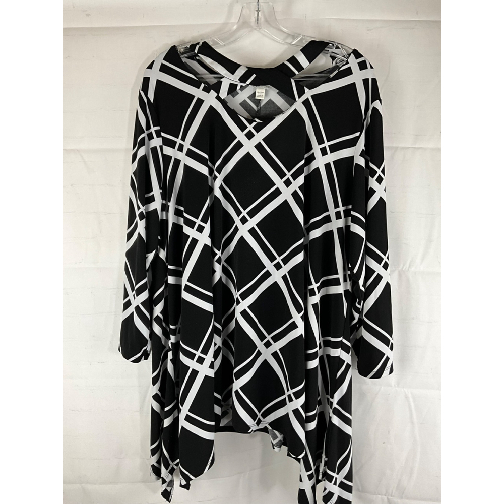 Cato Black White Geometric Print Long Sleeve Tunic Top Plus Size 18/20 Used